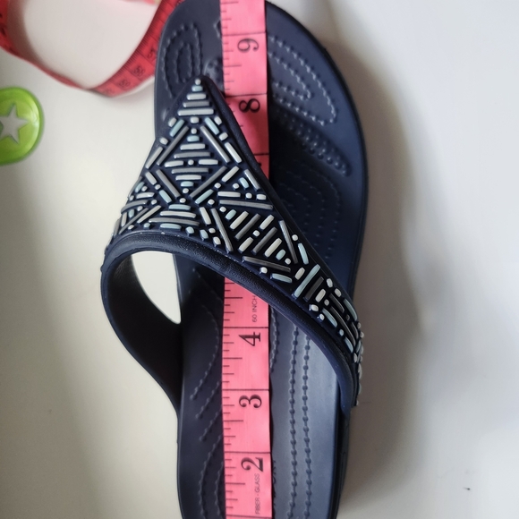 Crocs Monterey Beaded Wedge Navy Blue Dual Comfort Flip Sandal Women's size 7 - Picture 10 of 10